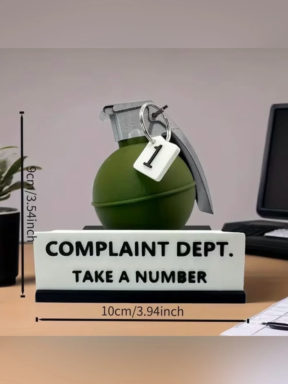 Complaint Department Take a Number Grenade Desk Sign Office Gag Gift